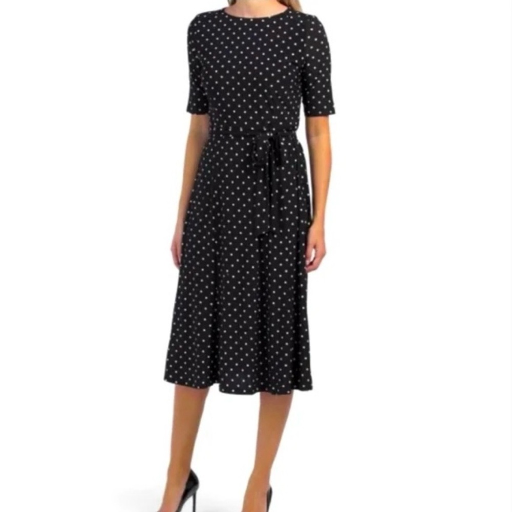 NWT stretchy short sleeve polka dot fit and flare dress 12